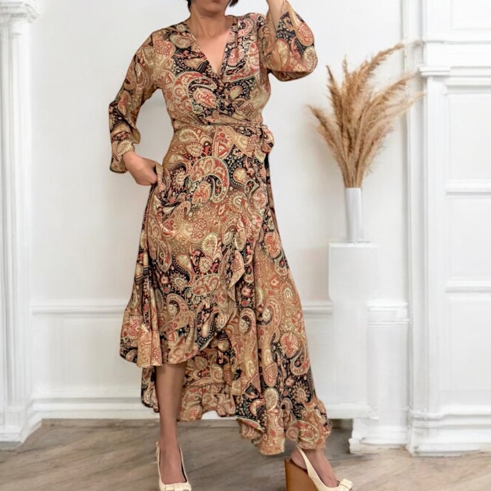 CIENNA Paisley Print Wrap Dress ~ Like New